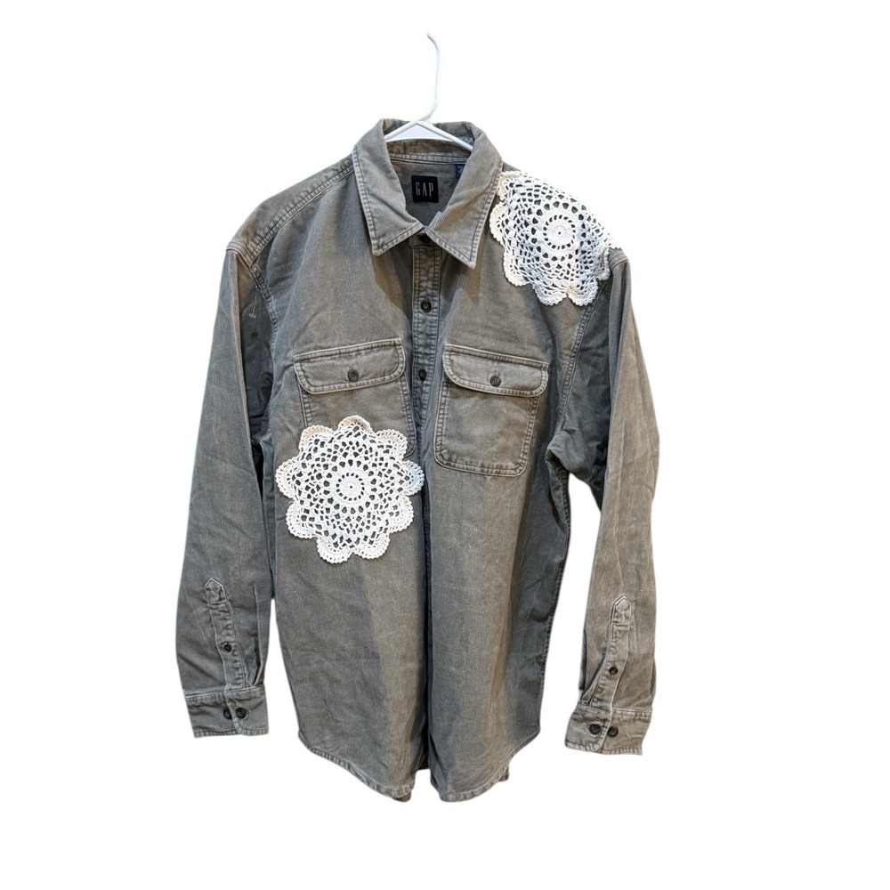 Gap Corduroy Shirt‎ Size Large Green Heavyweight Y2K Shacket Crochet Boho
